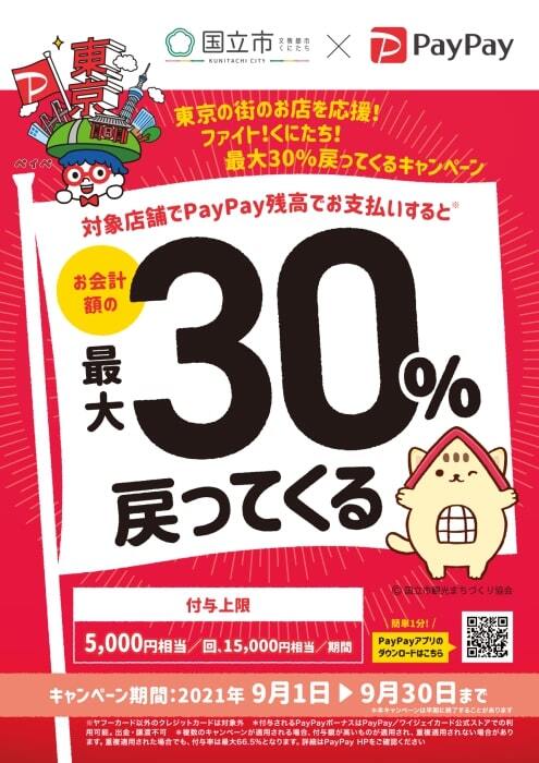 PayPayを使った「東京の街のお店を応援!ファイト!くにたち!最大30%戻ってくるキャンペーン」